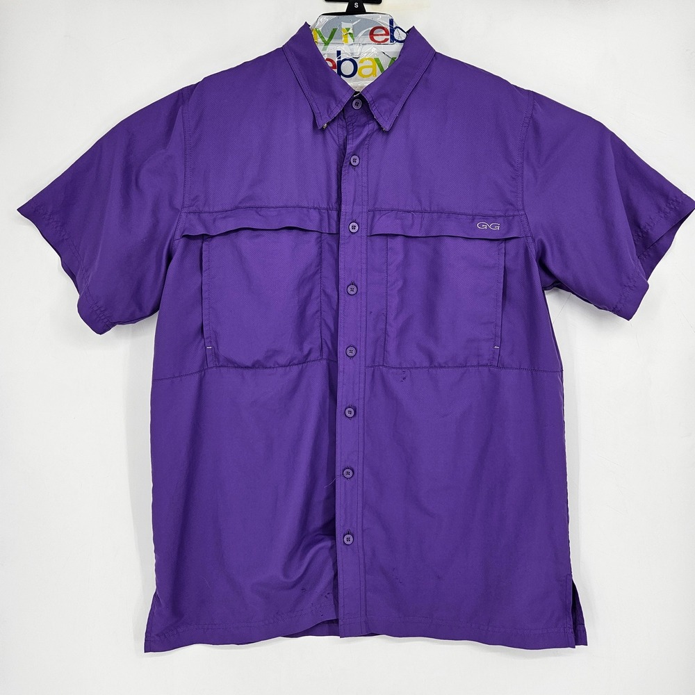 GameGuard Shirt Mens Large Vented Button Down Fishing Short Sleeve Purple